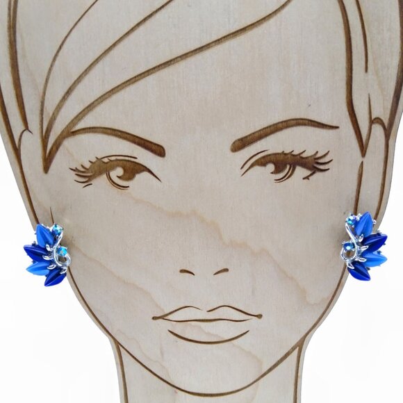 Vintage Blue Moonglow Thermoset Lucite Earrings, Mid Century Glam, Silver Tone C - Picture 1 of 4